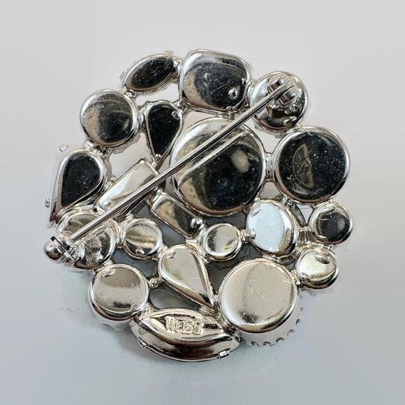 Vintage Weiss Rhinestone Brooch: Designer Blue AB Silver Metal 1950s 60s Glass - Picture 3 of 3